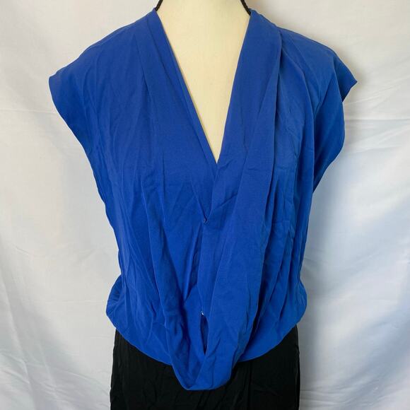 Diane Von Furstenberg Women's Reara Colorblock Silk Dress Size 10 Blue and Black - Picture 2 of 12